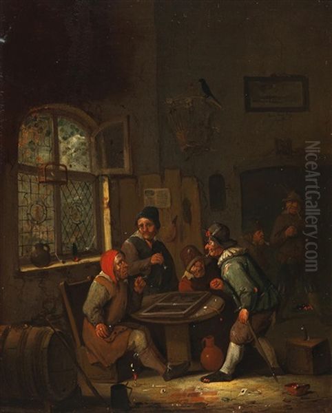 A Tavern Interior With Frolicking Peasants Oil Painting by Egbert Van Heemskerck