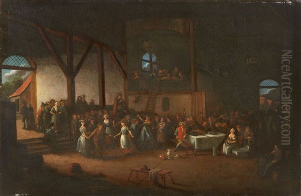 A Barn Interior With Peasant Festivities Oil Painting by Egbert Van Heemskerck