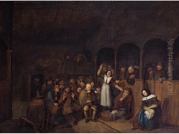 A Quakers Meeting Oil Painting by Egbert Van Heemskerck