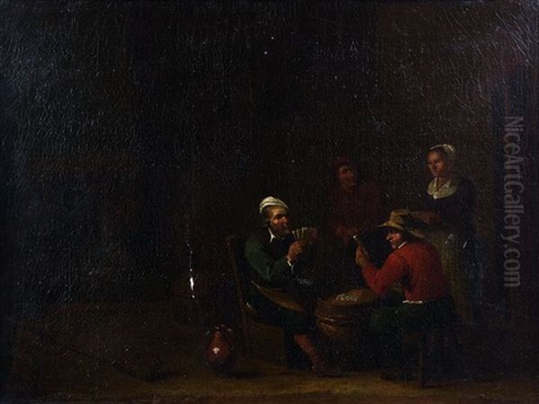 Les Joueurs De Cartes Et Les Buveurs (pair) Oil Painting by Egbert Van Heemskerck