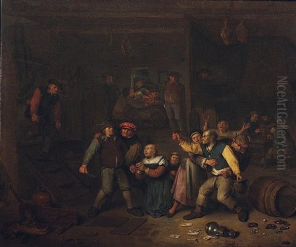 Interieur De Taverne Avec Une Rixe De Paysans Oil Painting by Egbert Van Heemskerck