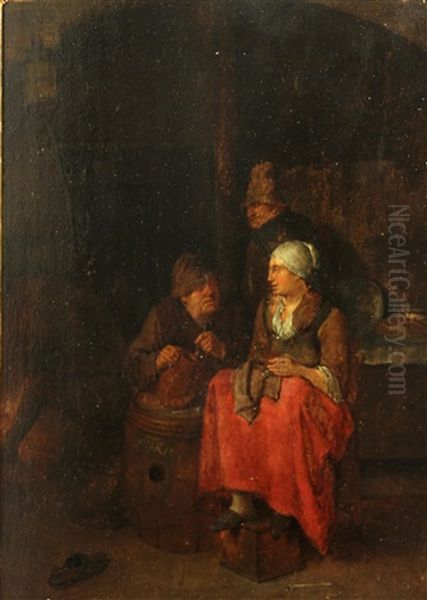A Tavern Interior Oil Painting by Egbert Van Heemskerck