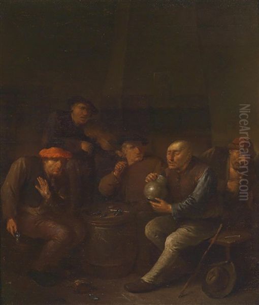 Wirtshausinterieur Mit Funf Zechenden Personen Oil Painting by Egbert Van Heemskerck