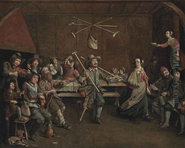 Peasants Merrymaking In A Tavern Oil Painting by Egbert Van Heemskerck