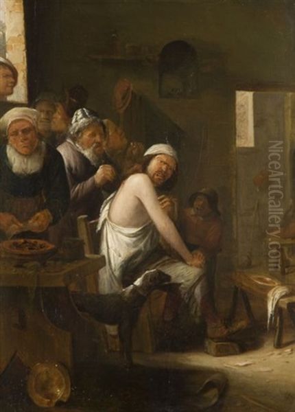 La Visite Chez Le Chirurgien Oil Painting by Egbert Van Heemskerck