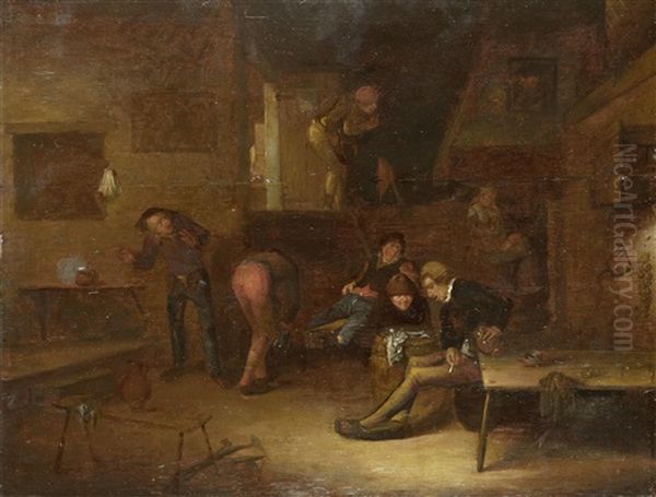 Tavern Interior Oil Painting by Egbert Van Heemskerck