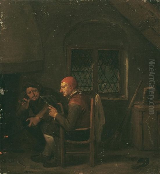 Wirtsstube Mit Zwei Mannern Vor Dem Kamin Oil Painting by Egbert Van Heemskerck
