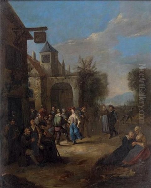 Rejouissances Paysannes A L'exterieur De L'auberge Oil Painting by Egbert Van Heemskerck