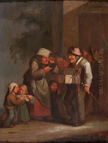 Kirmesverkaufer Umringt Von Bauersleuten Und Kindern Oil Painting by Egbert Van Heemskerck
