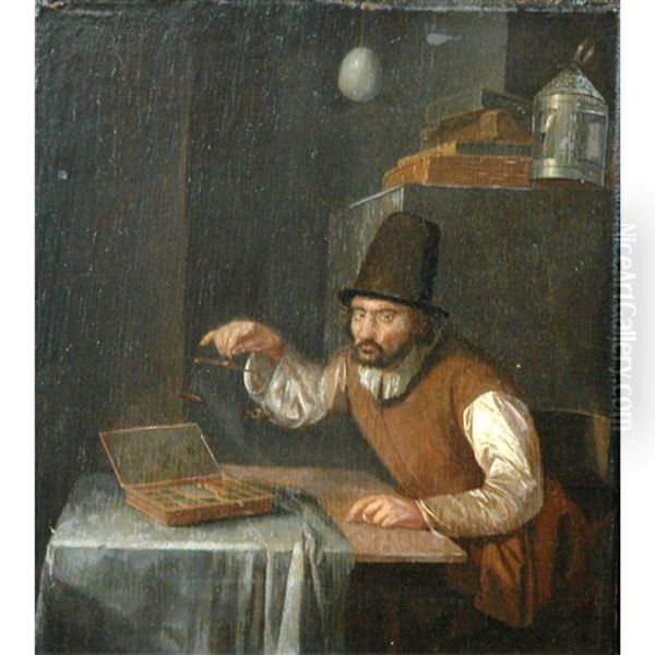 A Man Weighing Gold Oil Painting by Egbert Van Heemskerck