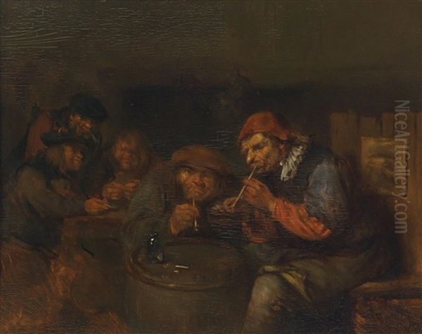 Wirtshausinterieur Mit Zechenden Bauern Oil Painting by Egbert Van Heemskerck