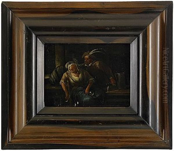 Vardshusinterior Med Rokande Par Oil Painting by Egbert Van Heemskerck