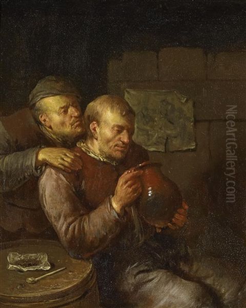 Zechende Bauern Im Wirtshaus Oil Painting by Egbert Van Heemskerck