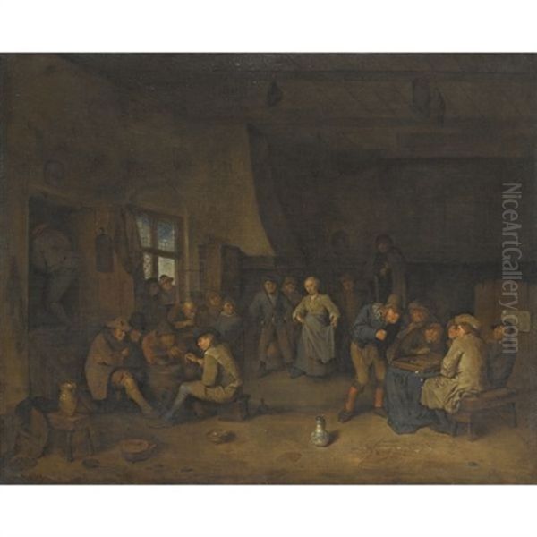 A Tavern Scene With Figures Playing Chess Oil Painting by Egbert Van Heemskerck