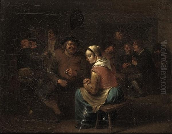 Boors Making Merry In An Inn Oil Painting by Egbert Van Heemskerck