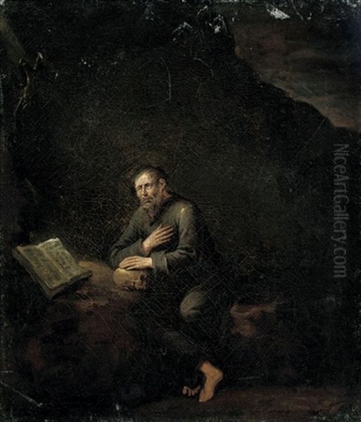 Saint Jerome In The Wilderness Oil Painting by Egbert Van Heemskerck