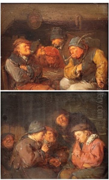 Les Fumeurs Dans Une Taverne (pair) Oil Painting by Egbert Van Heemskerck