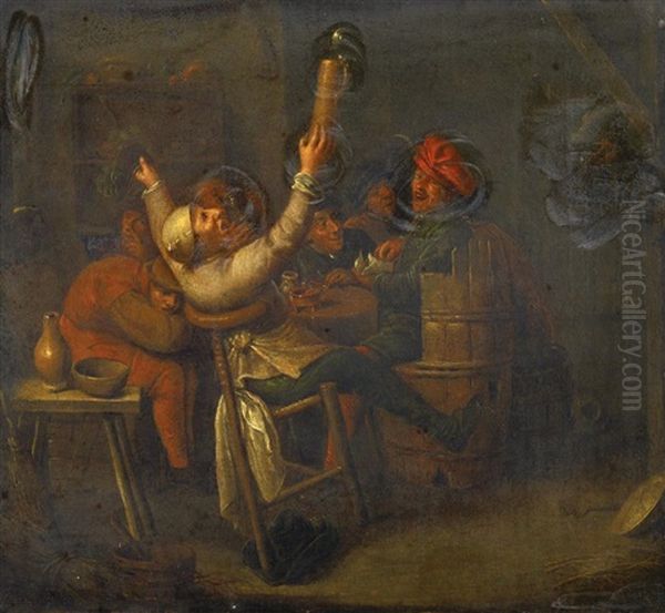 Zechende Bauersleute Oil Painting by Egbert Van Heemskerck