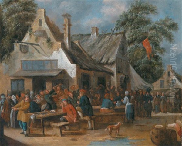 Feiernde Bauern Vor Einem Wirtshaus Oil Painting by Egbert Van Heemskerck