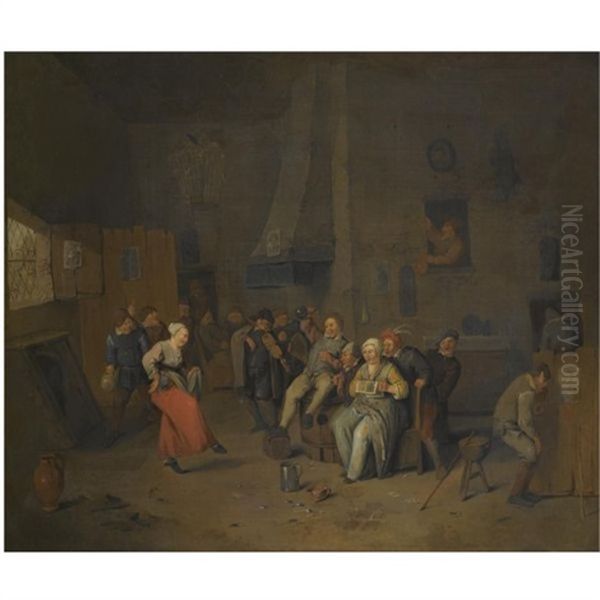 An Interior With Inebriated Villagers Making Merry Oil Painting by Egbert Van Heemskerck