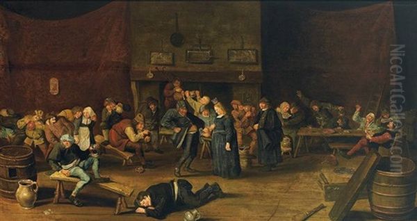 Das Bohnenfest Oil Painting by Egbert Van Heemskerck