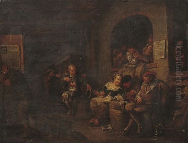 Peasants Smoking And Music Making In An Interior Oil Painting by Egbert Van Heemskerck