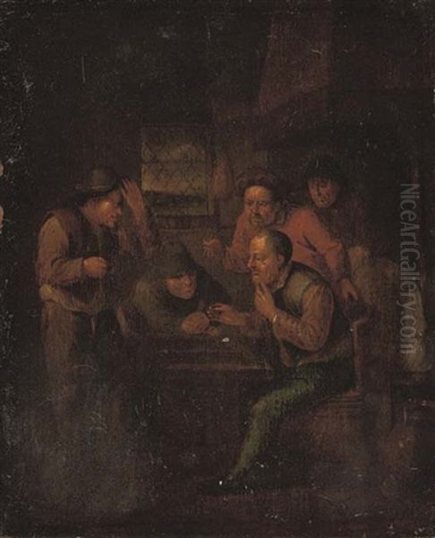 Boors Playing A Game In An Interior Oil Painting by Egbert Van Heemskerck