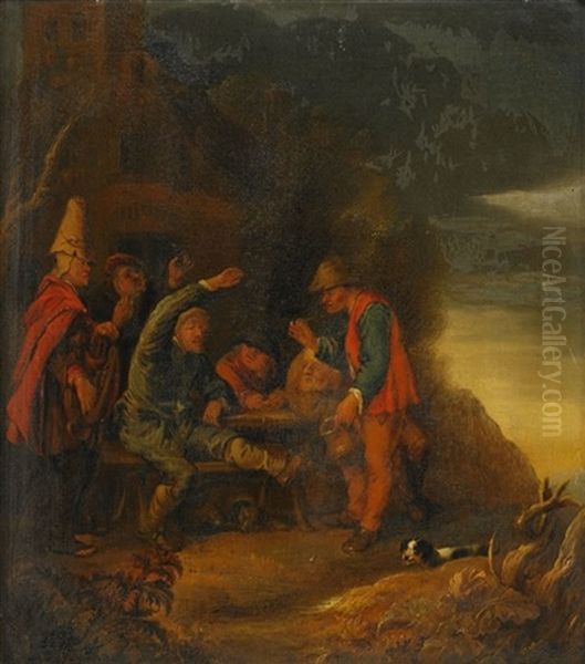 Landskap Med Burleska Figurer I Samsprak Oil Painting by Egbert Van Heemskerck