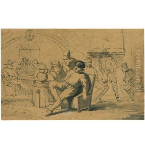 A Group Of Men Singing In A Tavern Oil Painting by Egbert Van Heemskerck