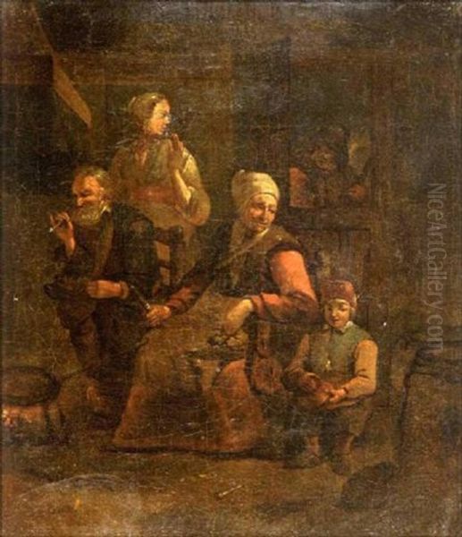 Scene De Taverne Avec Des Paysans Pres Du Feu Oil Painting by Egbert Van Heemskerck