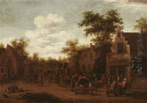 Feiernde Bauerleute Im Dorf Oil Painting by Egbert Van Heemskerck