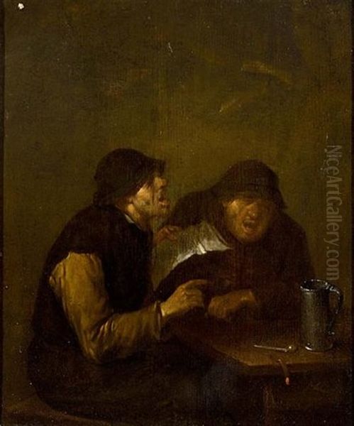 Peasants Drinking And Singing At A Table Oil Painting by Egbert Van Heemskerck