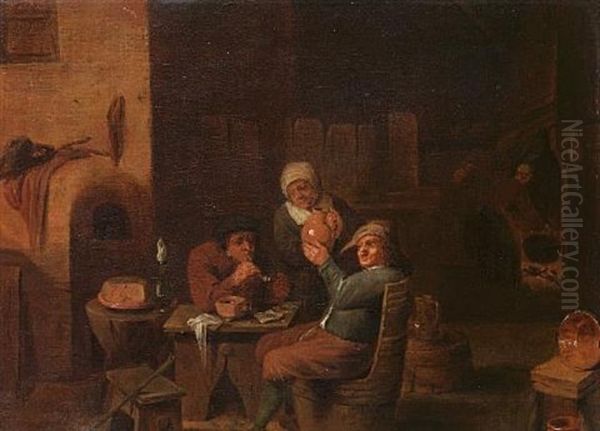 Peasants In A Cottage Interior Oil Painting by Egbert Van Heemskerck