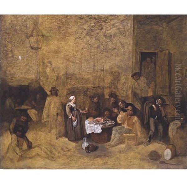 Peasants In A Tavern Oil Painting by Egbert Van Heemskerck