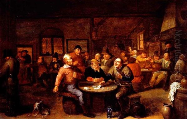 Kartenspielende Und Zechende Bauern Im Wirtshaus Oil Painting by Egbert Van Heemskerck
