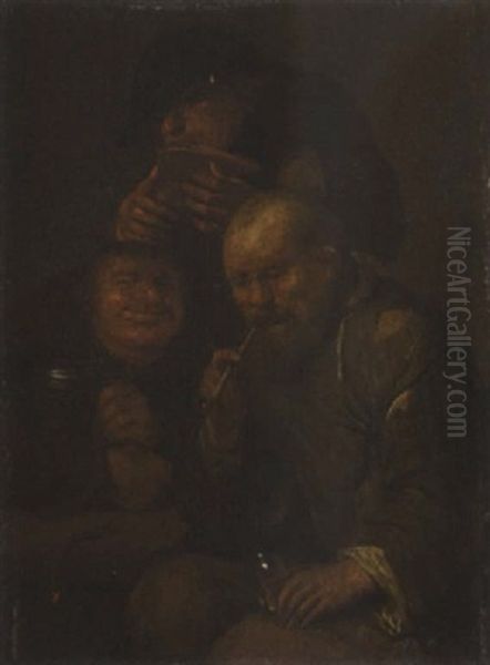 Peasants Drinking And Smoking Oil Painting by Egbert Van Heemskerck