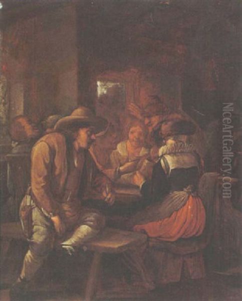 Peasants Drinking And Smoking At A Table In An Inn Oil Painting by Egbert Van Heemskerck