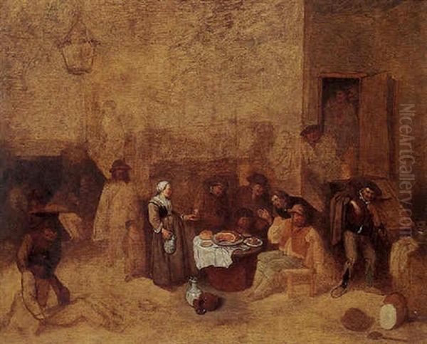Peasants In A Tavern Oil Painting by Egbert Van Heemskerck