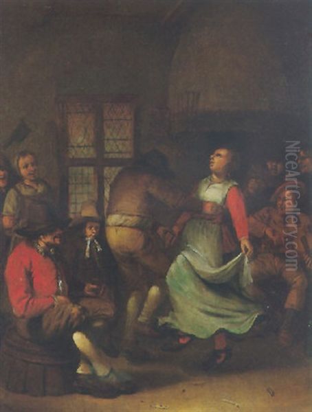 A Tavern Interior With Peasants Dancing Oil Painting by Egbert Van Heemskerck
