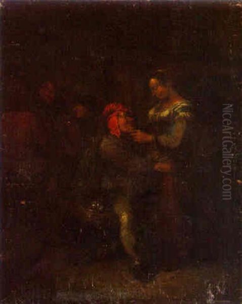 Boors Carousing In An Interior Oil Painting by Egbert Van Heemskerck