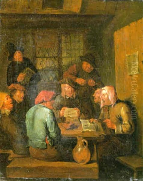 Boers Singing In A Tavern Interior Oil Painting by Egbert Van Heemskerck