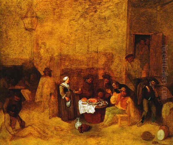 Tavern Scene Oil Painting by Egbert Van Heemskerck