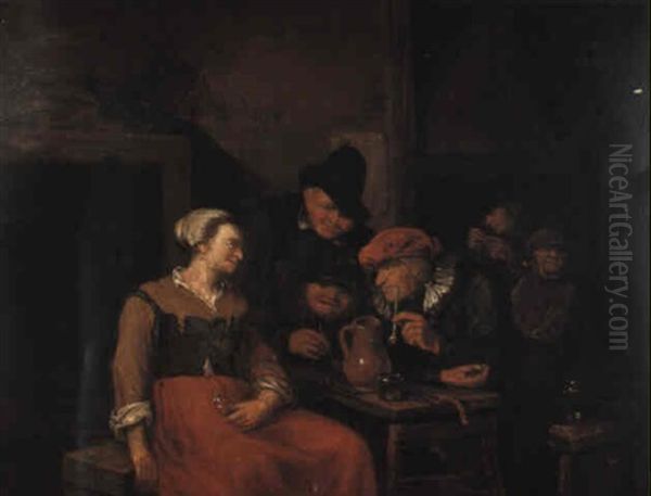 Peasants In A Cottage Interior Oil Painting by Egbert Van Heemskerck