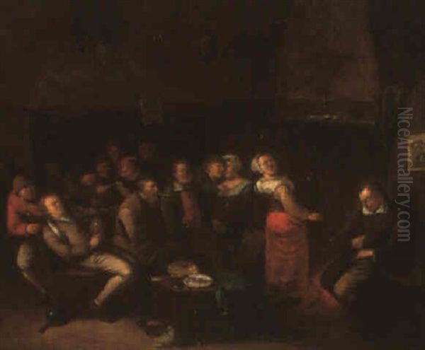 Figures Merrymaking In A Tavern Interior Oil Painting by Egbert Van Heemskerck