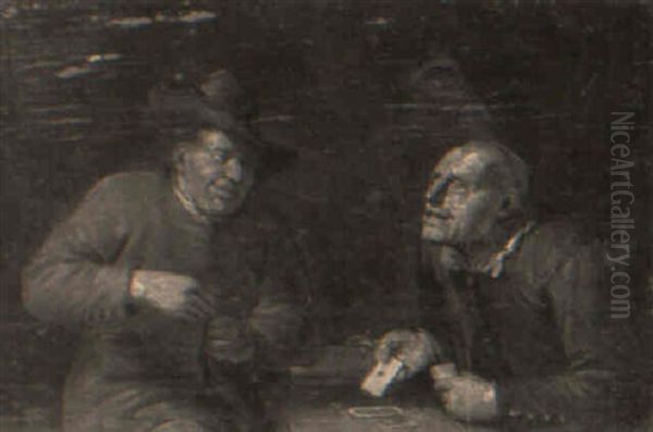 Boors Playing Cards At A Table Oil Painting by Egbert Van Heemskerck