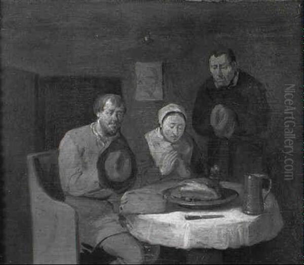 Peasants At A Table Oil Painting by Egbert Van Heemskerck