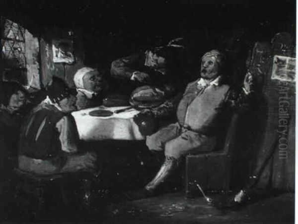Peasants At Table In A Cottage Interior Oil Painting by Egbert Van Heemskerck