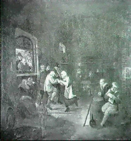 Peasants Carousing In A Tavern Interior Oil Painting by Egbert Van Heemskerck