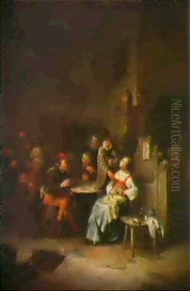 Les Joueurs De Cartes Dans Un Interieur D'auberge Oil Painting by Egbert Van Heemskerck