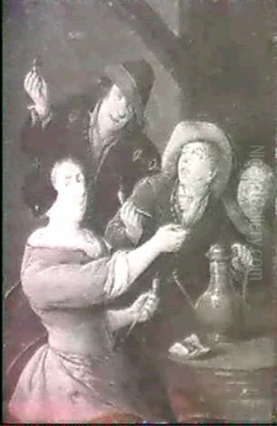 Boors Merrymaking In An Interior Oil Painting by Egbert Van Heemskerck